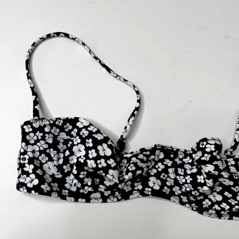 Tropic of C Coco Bikini Top Flora Floral Womens New Large Black White